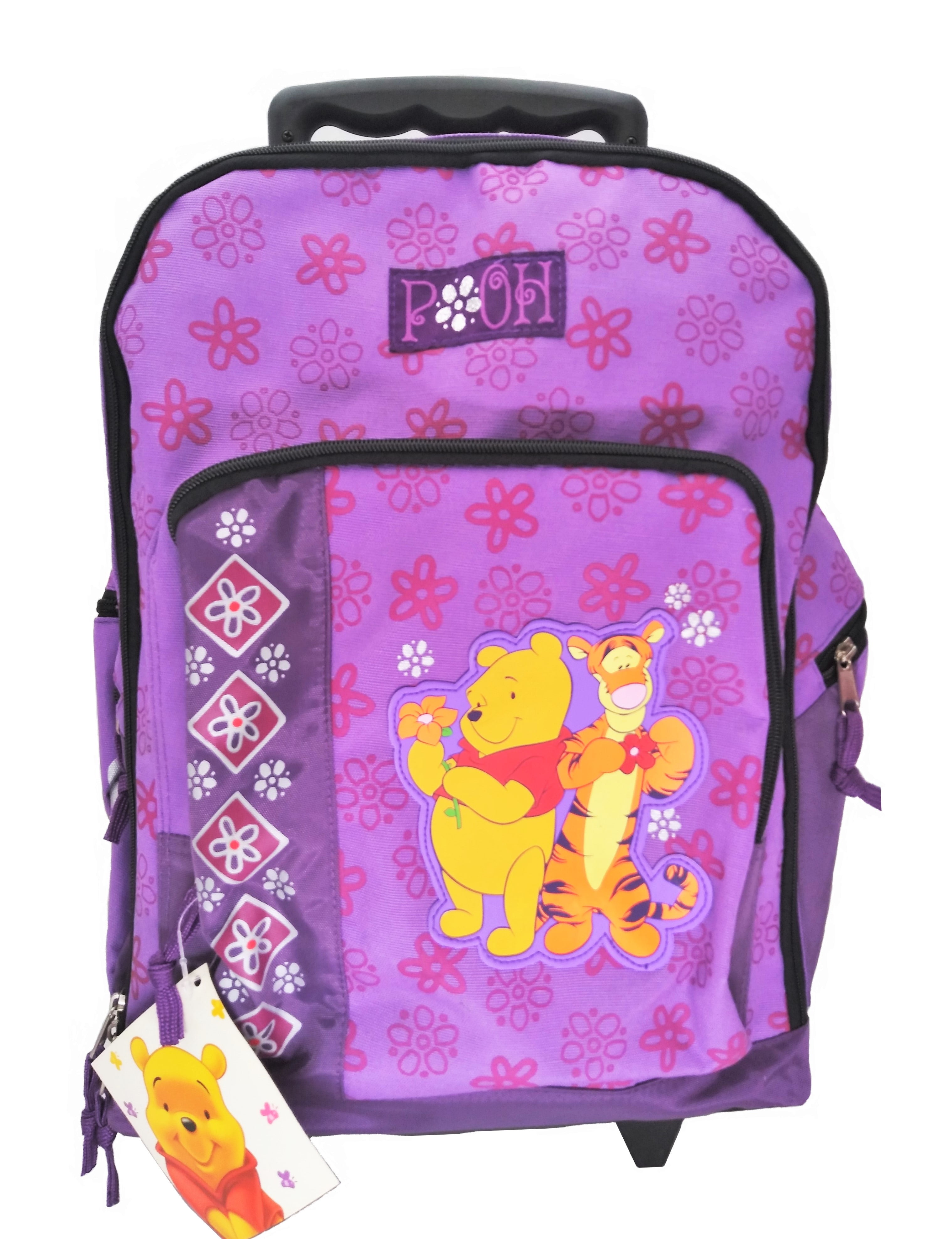 Winnie the Pooh Bear Rolling Backpack 16 inch Large Purple Flowers