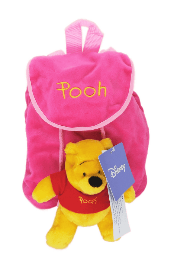 Winnie the Pooh Bear Small Drawstring Plush Backpack Pink 002602