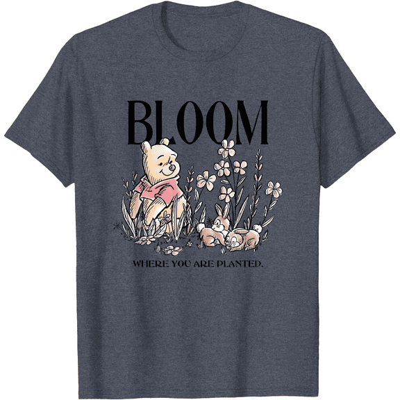 Winnie the Pooh Bloom Where You Are Planted Unisex Softstyle T-Shirt for Men Women Kids,Heather Navy Color,Size XL