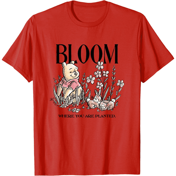 Winnie the Pooh Bloom Where You Are Planted Unisex Softstyle T-Shirt for Men Women Kids,Red Color,Size XL