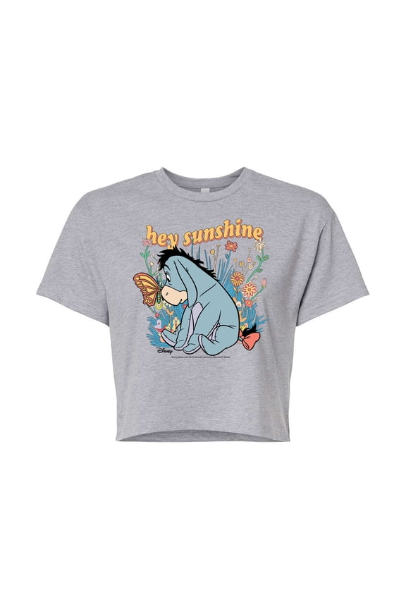 - Butterfly Friends with Eeyore - Juniors Cropped Cotton Blend T-Shirt
