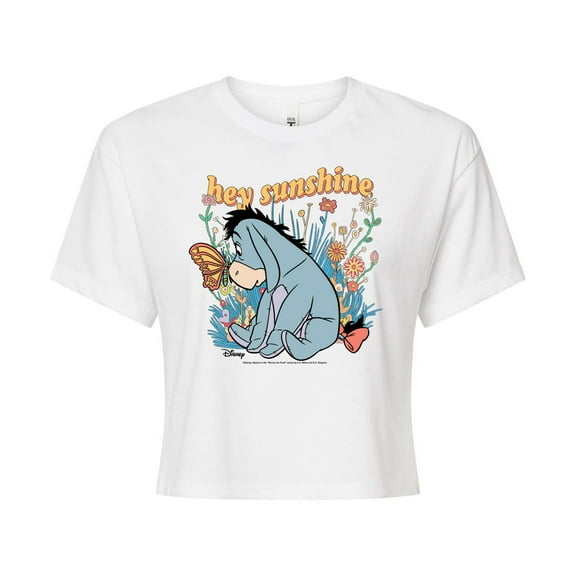 Winnie the Pooh - Butterfly Friends with Eeyore - Juniors Cropped Cotton Blend T-Shirt