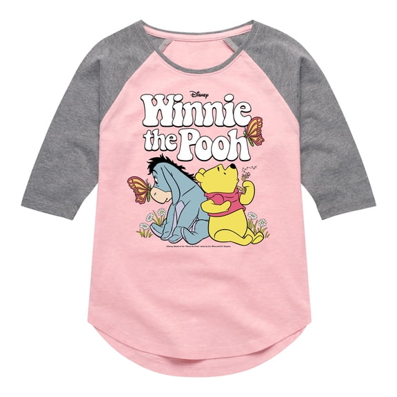 Winnie the Pooh - Butterfly Friends with Eeyore - Toddler And Youth Girls Raglan Graphic T-Shirt