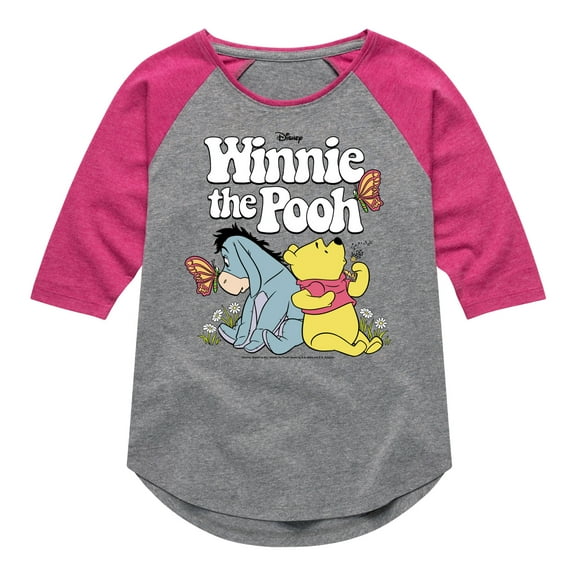 Winnie the Pooh - Butterfly Friends with Eeyore - Toddler And Youth Girls Raglan Graphic T-Shirt
