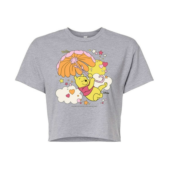 Winnie the Pooh - Carried Away in the Clouds with an Umbrella - Juniors Cropped Cotton Blend T-Shirt