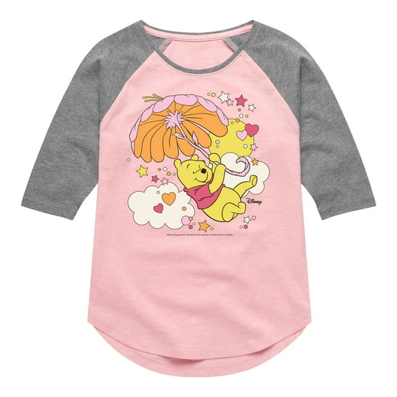 Winnie the Pooh - Carried Away in the Clouds with an Umbrella - Toddler And Youth Girls Raglan Graphic T-Shirt