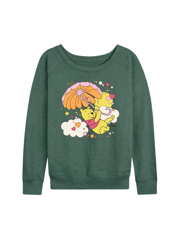 - Carried Away Umbrella Clouds Women's Lightweight French Terry Wide Neck Long Sleeve Graphic Shirt