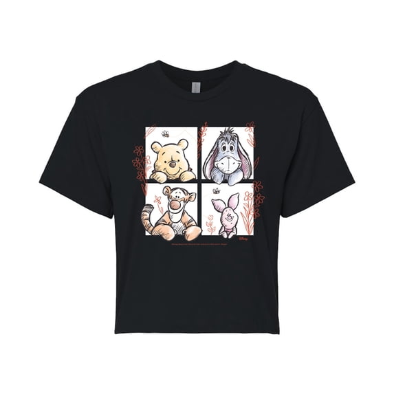 Winnie the Pooh - Character Grid Drawing - Juniors Cropped Graphic T-Shirt