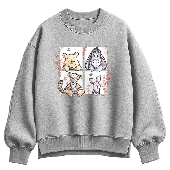 Winnie the Pooh - Character Grid Drawing - Women's Oversized Fleece Crew Sweatshirt