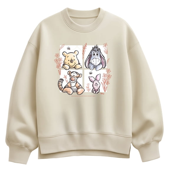 Winnie the Pooh - Character Grid Drawing - Women's Oversized Fleece Crew Sweatshirt