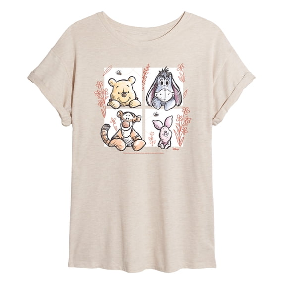 Winnie the Pooh - Character Grid Drawing - Women's Oversized T-Shirt