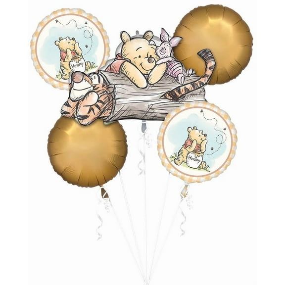 Pooh Classic Birthday Baby Shower Bouquet 5 Piece Mylar Balloons Set
