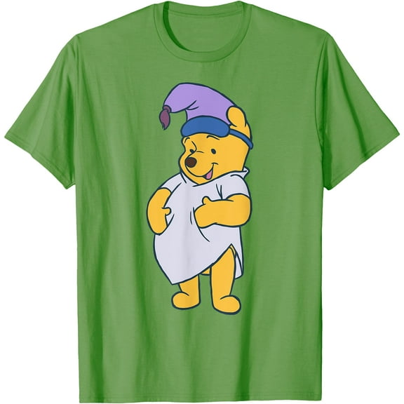 Winnie the Pooh Cute Bear Ready To Sleep Big Portrait Unisex Softstyle T-Shirt for Men Women Kids,Lime Color,Size L