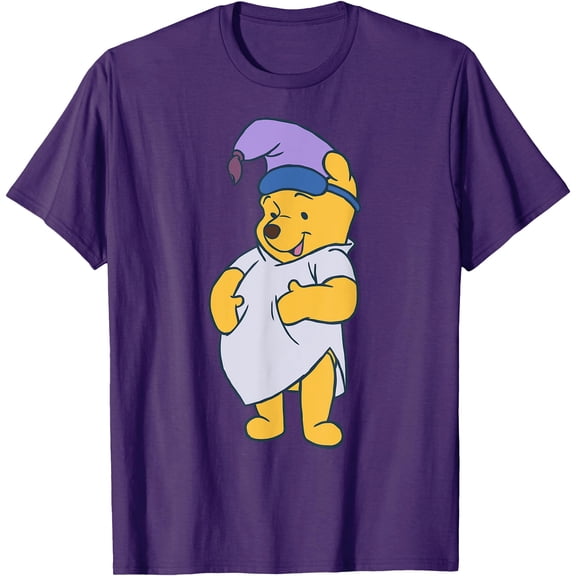 Winnie the Pooh Cute Bear Ready To Sleep Big Portrait Unisex Softstyle T-Shirt for Men Women Kids,Purple Color,Size 3XL