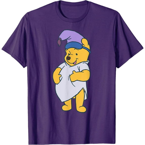 Winnie the Pooh Cute Bear Ready To Sleep Big Portrait Unisex Softstyle T-Shirt for Men Women Kids,Purple Color,Size YXS