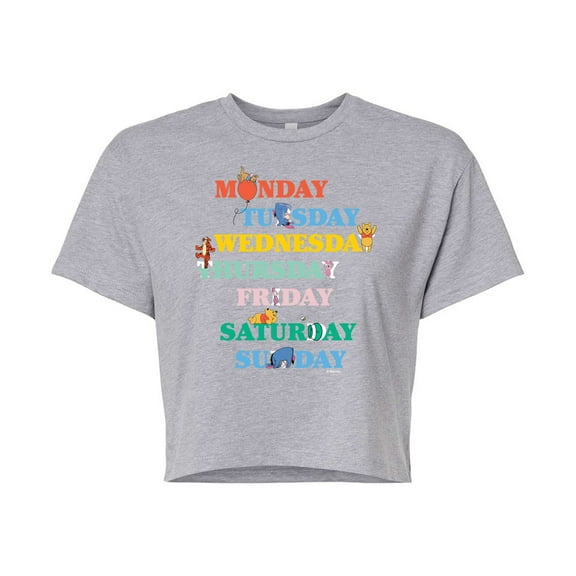 Winnie the Pooh - Days of the Week with Piglet, Tigger, Eeyore - Juniors Cropped Cotton Blend T-Shirt