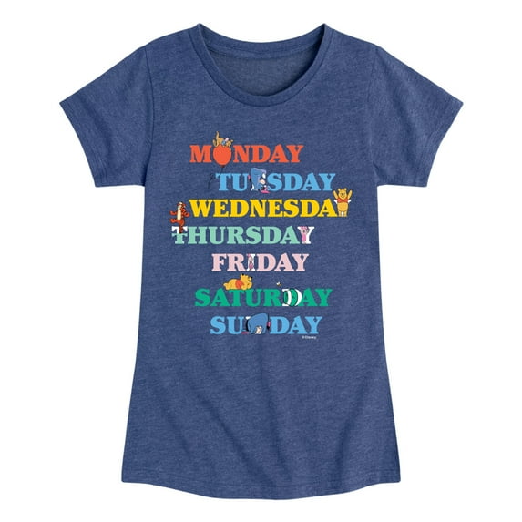 Winnie the Pooh - Days of the Week with Piglet, Tigger, Eeyore - Toddler And Youth Girls Short Sleeve Graphic T-Shirt