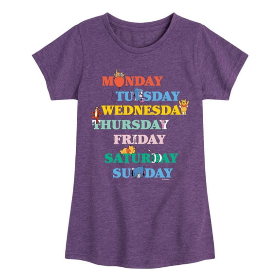 Winnie the Pooh - Days of the Week with Piglet, Tigger, Eeyore - Toddler And Youth Girls Short Sleeve Graphic T-Shirt