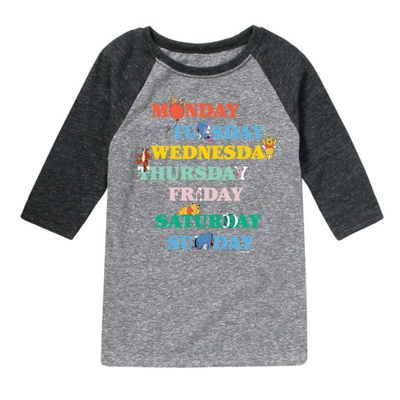 Winnie the Pooh - Days of the Week with Piglet, Tigger, Eeyore - Toddler And Youth Raglan Graphic T-Shirt