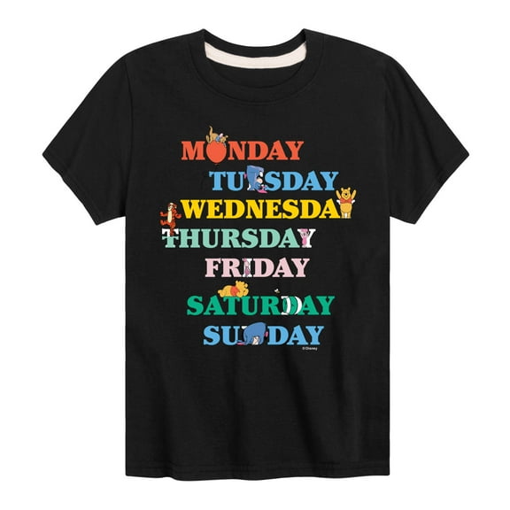Winnie the Pooh - Days of the Week with Piglet, Tigger, Eeyore - Toddler And Youth Short Sleeve Graphic T-Shirt