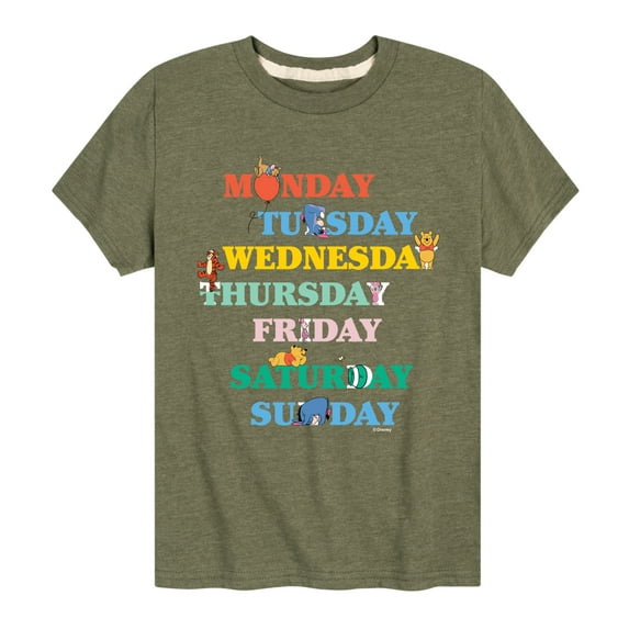 Winnie the Pooh - Days of the Week with Piglet, Tigger, Eeyore - Toddler And Youth Short Sleeve Graphic T-Shirt