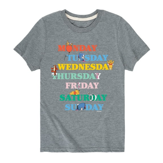 Winnie the Pooh - Days of the Week with Piglet, Tigger, Eeyore - Toddler And Youth Short Sleeve Graphic T-Shirt