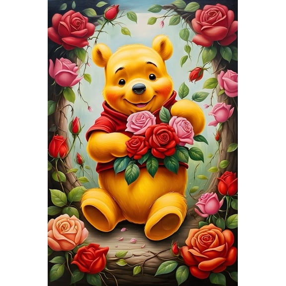 Winnie-the-Pooh Diamond Painting Kits for Adults, Diamond Art Rose 5D DIY Diamond Art Kits Full Drill Diamond Dots for Gift Wall Decor and Relaxation Gem Arts 12x16 inch