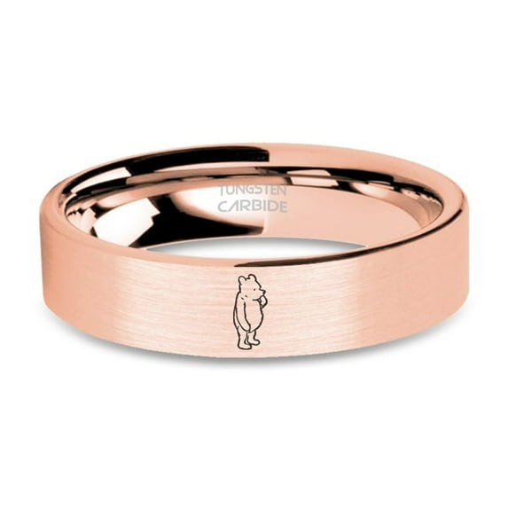 Winnie-the-Pooh Drawing Engraved Brushed Rose Gold Tungsten Ring, 6mm, Size 10