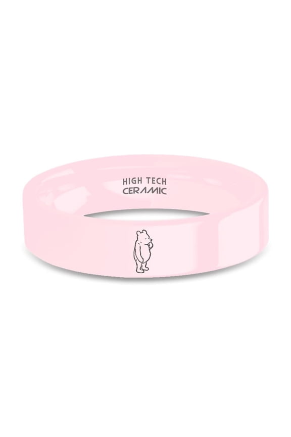 Winnie-the-Pooh EH Shepard Engraved Pink Ceramic Wedding Ring, 6mm, Size 7.5