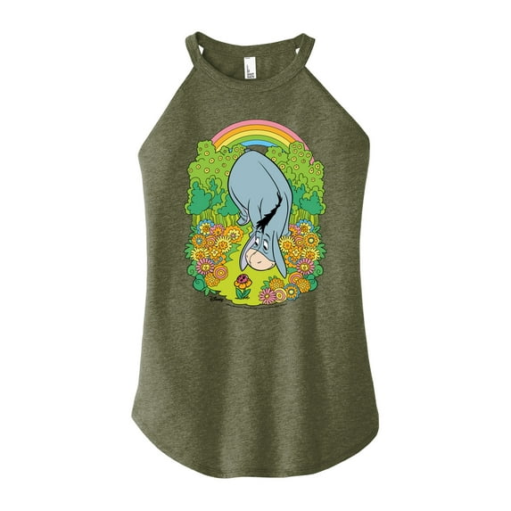 Winnie the Pooh - Eeyore Grazing Through Flowers - Rainbow - Juniors High Neck Tank Top
