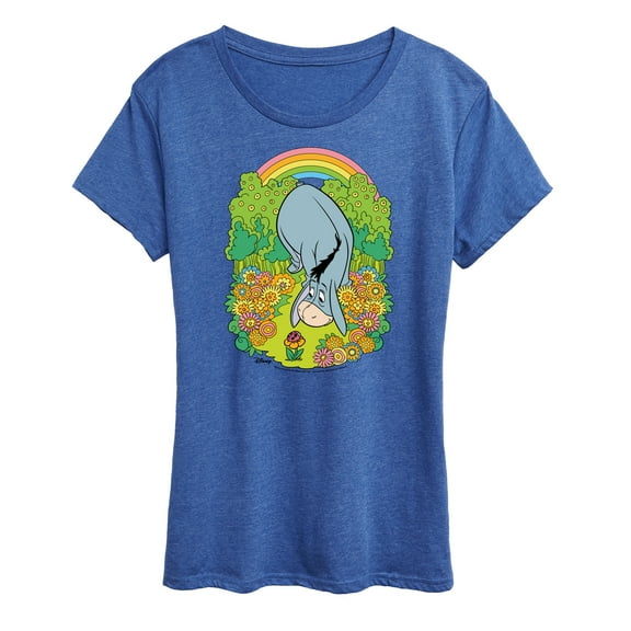 Winnie the Pooh - Eeyore Grazing Through Flowers - Rainbow - Women's Short Sleeve Graphic T-Shirt
