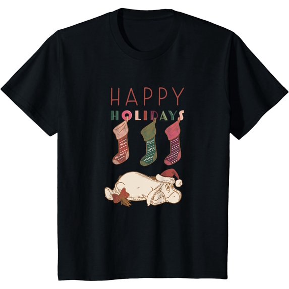 Winnie the Pooh Eeyore Happy Holidays Youth T-Shirt for Boy Girl Kids Toddler, Black Color, Size YL