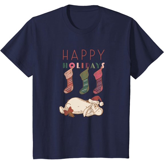 Winnie the Pooh Eeyore Happy Holidays Youth T-Shirt for Boy Girl Kids Toddler, Navy Color, Size YM