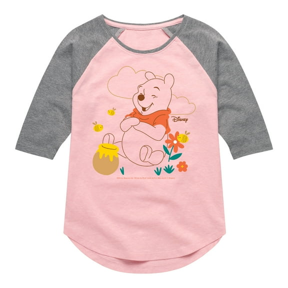 Winnie the Pooh - Enjoys Honey - Toddler And Youth Girls Raglan Graphic T-Shirt