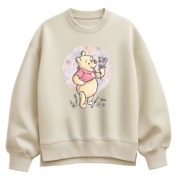 Winnie the Pooh - Floral Circle Pooh - Women's Oversized Fleece Crew Sweatshirt