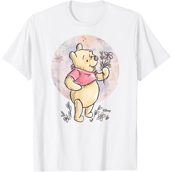 Winnie the Pooh - Floral Circle T-Shirt for Men Women, White Color, Size L
