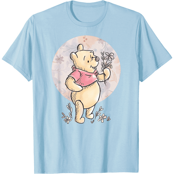 Winnie the Pooh Floral Circle Unisex Softstyle T-Shirt for Men Women Kids,Light Blue Color,Size YL