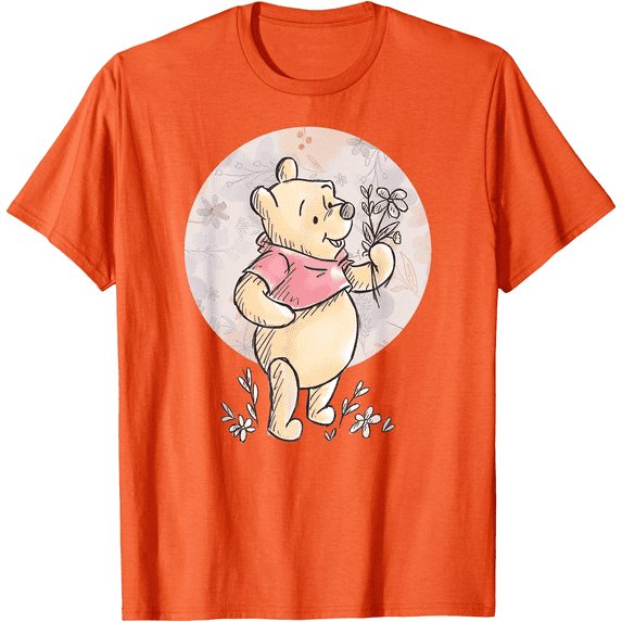 Winnie the Pooh Floral Circle Unisex Softstyle T-Shirt for Men Women Kids,Orange Color,Size 5/6