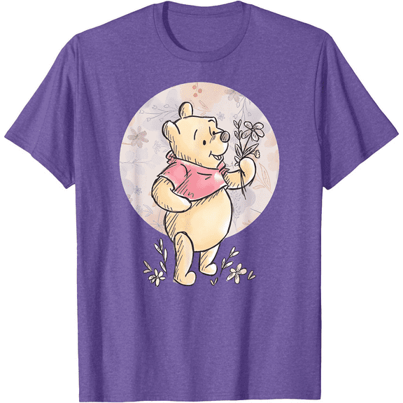 Winnie the Pooh Floral Circle Unisex Softstyle T-Shirt for Men Women Kids,Purple Heather Color,Size 2XL
