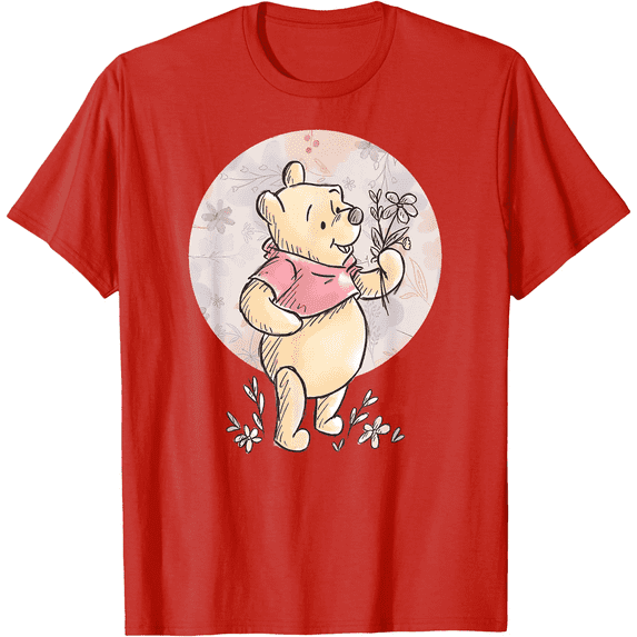 Winnie the Pooh Floral Circle Unisex Softstyle T-Shirt for Men Women Kids,Red Color,Size YL