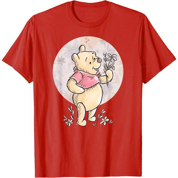 Winnie the Pooh Floral Circle Unisex Softstyle T-Shirt for Men Women Kids,Red Color,Size YXS