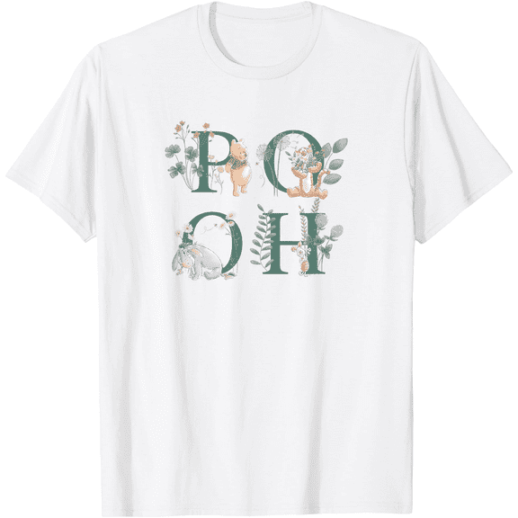 Winnie the Pooh Flowers Unisex Softstyle T-Shirt for Men Women Kids,White Color,Size 4T