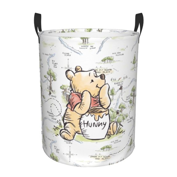 Winnie the Pooh Foldable Laundry Hamper Waterproof Storage Basket with Handle for Toy Collection Bedroom Bathroom Living Room(Medium)