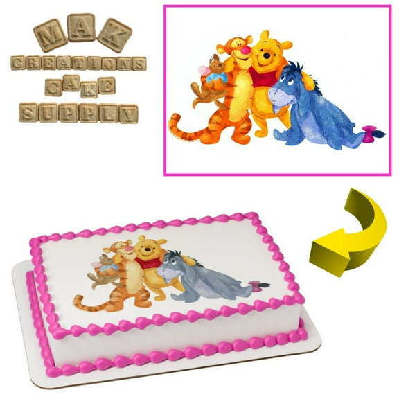 Winnie the Pooh & Friends 1/4 Sheet Cake topper - Can also be used on a 1/2 Sheet with room to decorate!