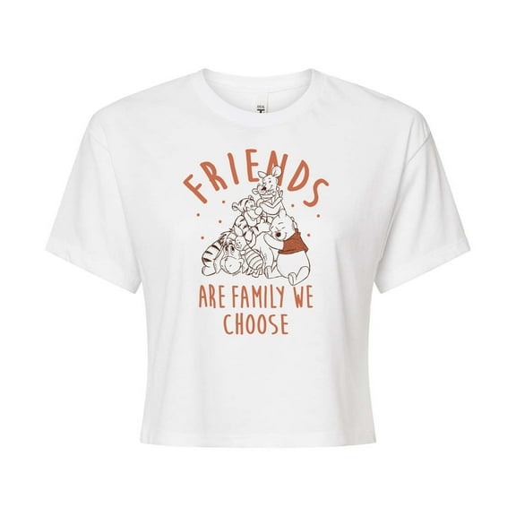 Winnie the Pooh - Friends Are Family We Choose - Juniors Cropped Cotton Blend T-Shirt
