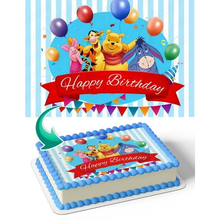 Winnie the Pooh Friends WTP Edible Image Cake Topper Birthday Sheet Banner 1/4 Sheet