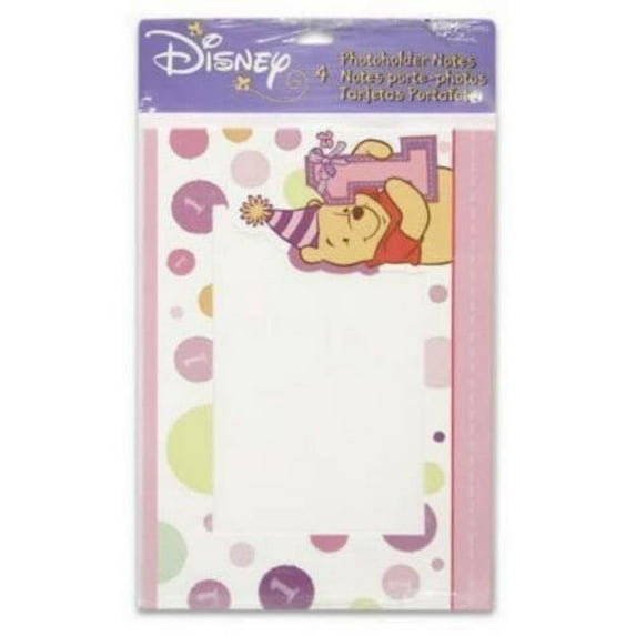 Winnie the Pooh Girl's 1st Birthday Photoholder Notes (4ct)