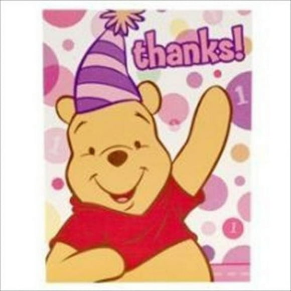 Winnie the Pooh Girl's 1st Birthday Thank You Notes w/ Env. (8ct)