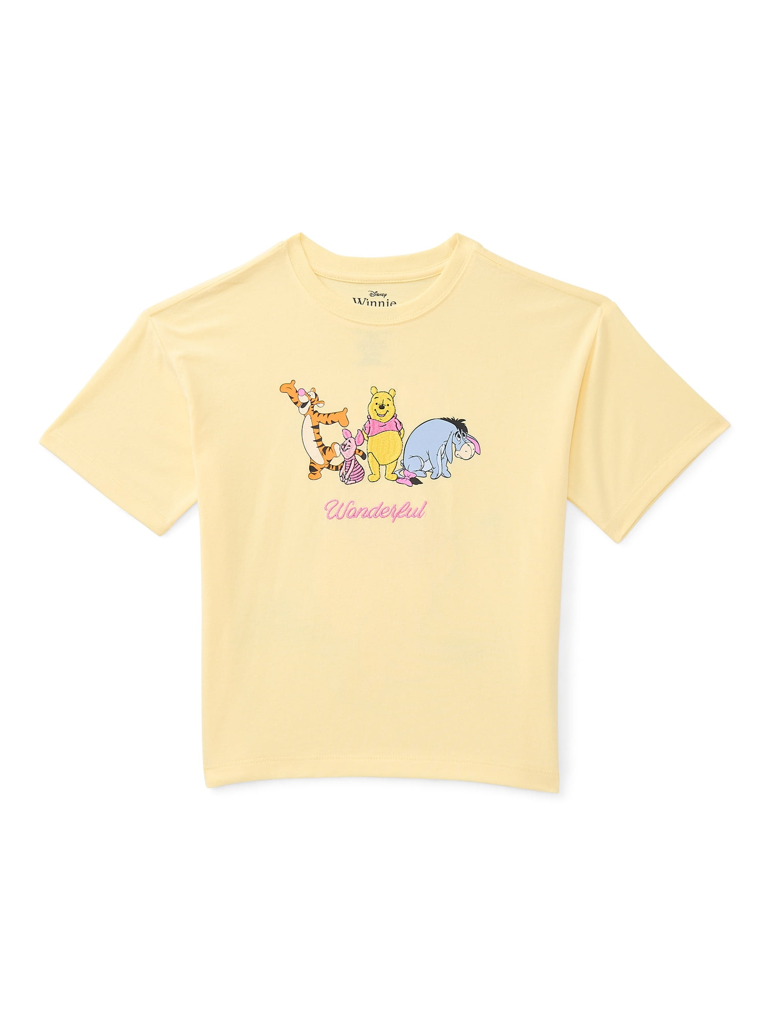 Winnie the Pooh Girls Embroidered Graphic Tee with Short Sleeves, Sizes 4-16