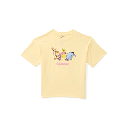 Winnie the Pooh Girls Embroidered Graphic Tee with Short Sleeves, Sizes 4-16